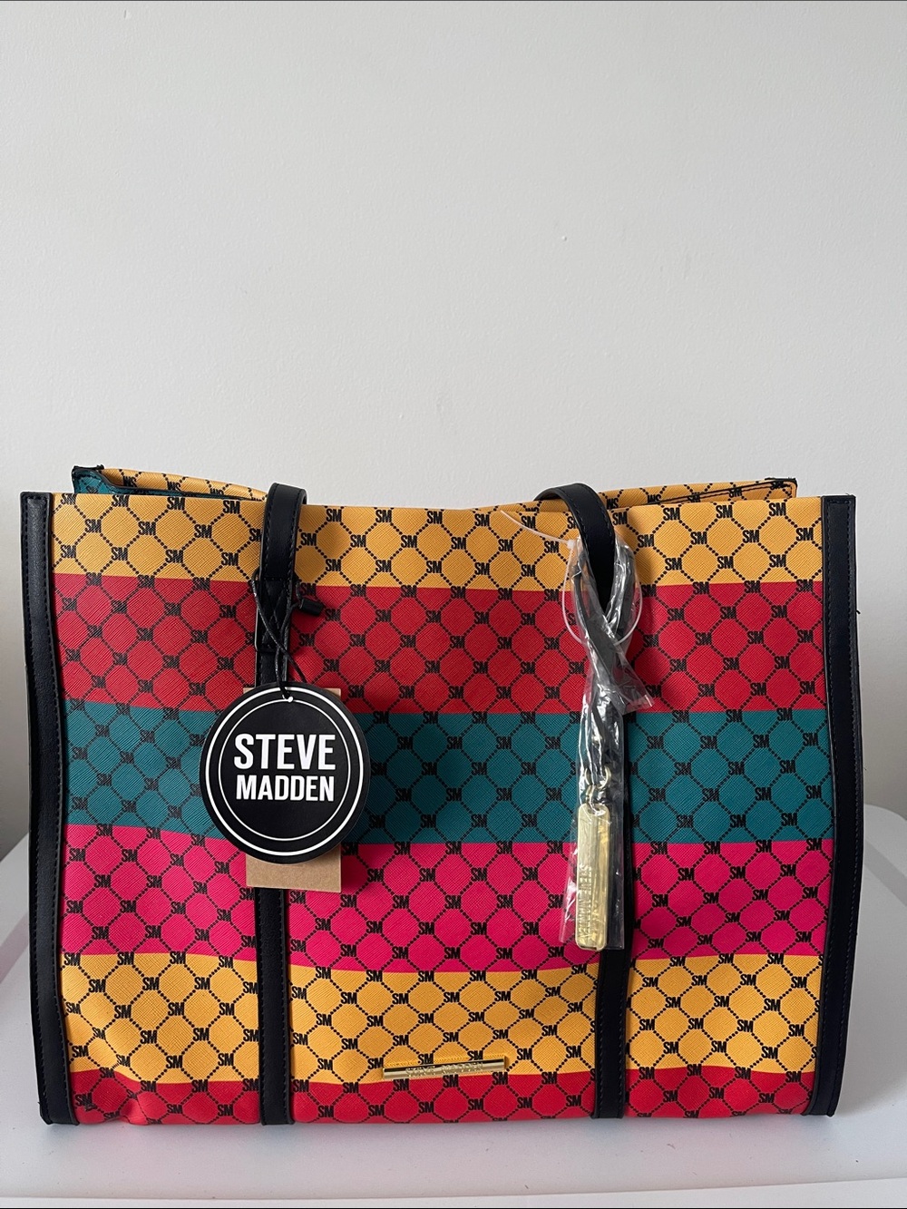 Steve Madden Colorblock Striped Tote in Yellow, Red, Teal, Pink